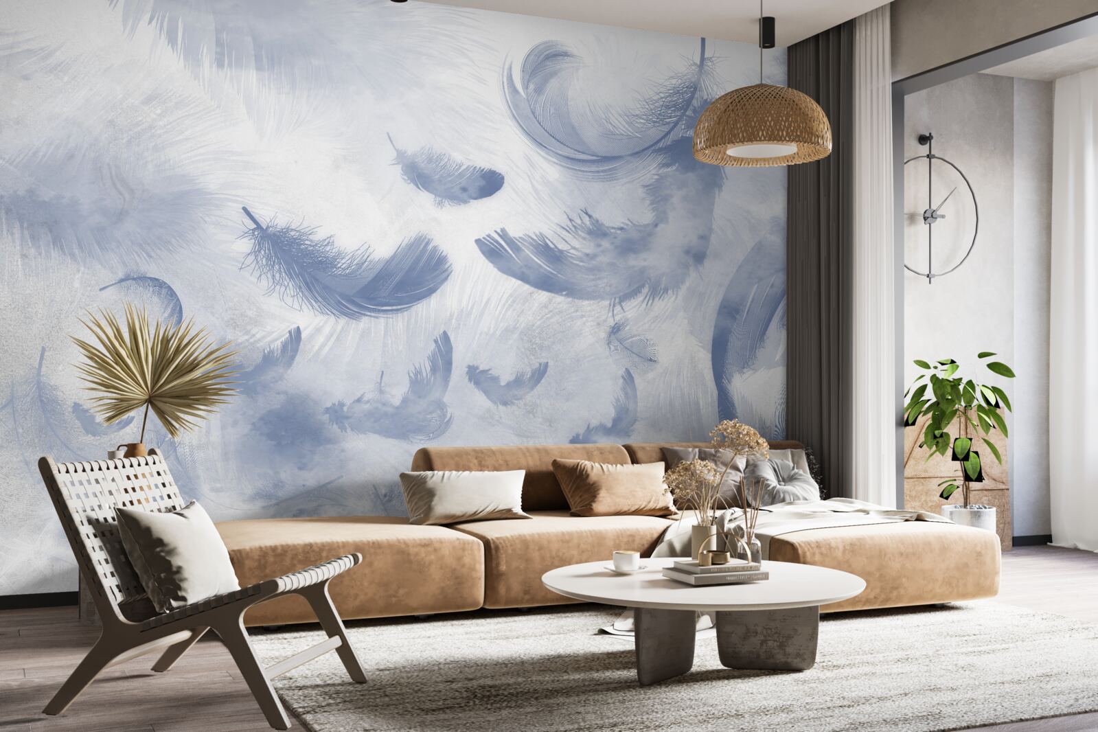 Fotobehang vliegende veren van de hemel