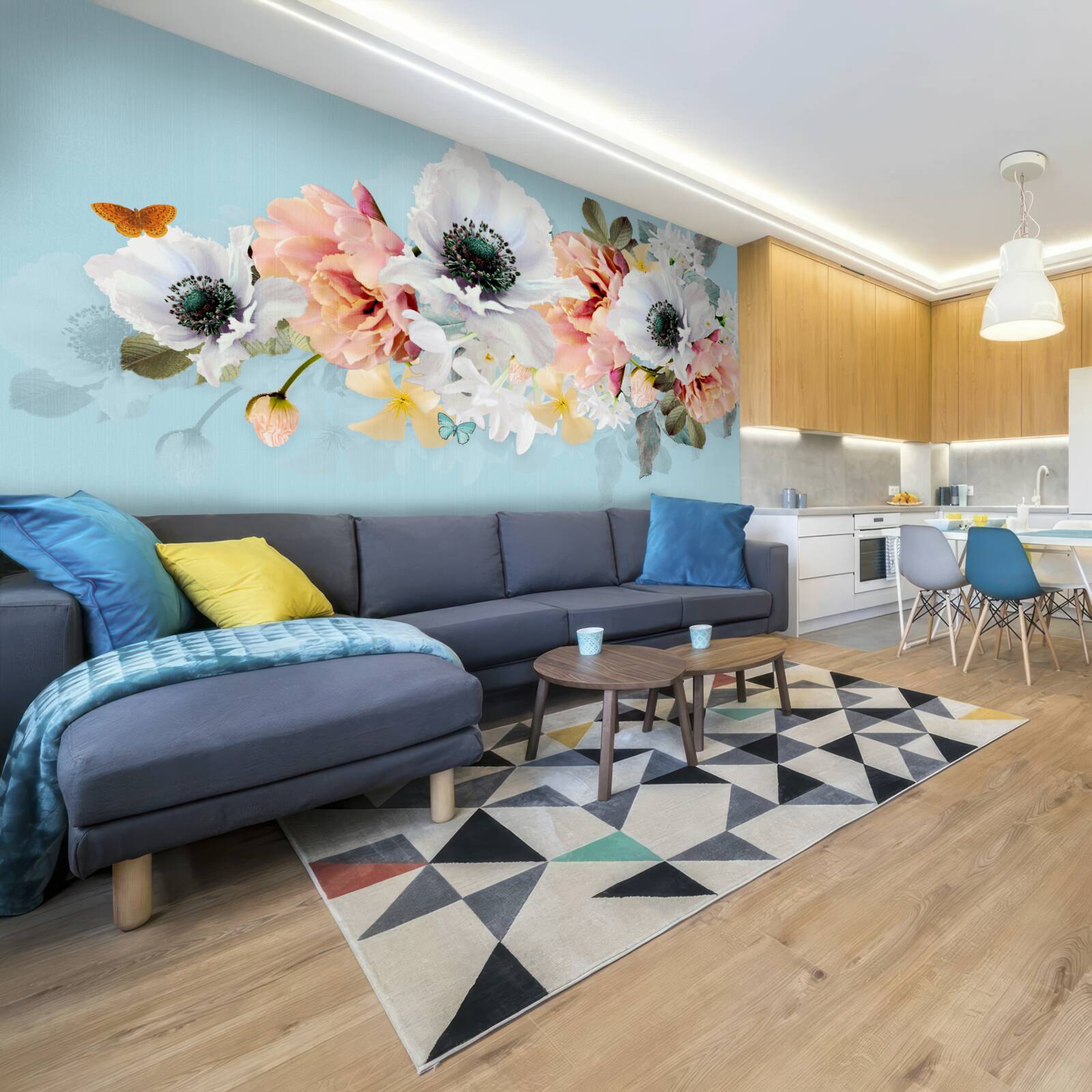 Fotobehang boeket van witte klaprozen en andere bloemen