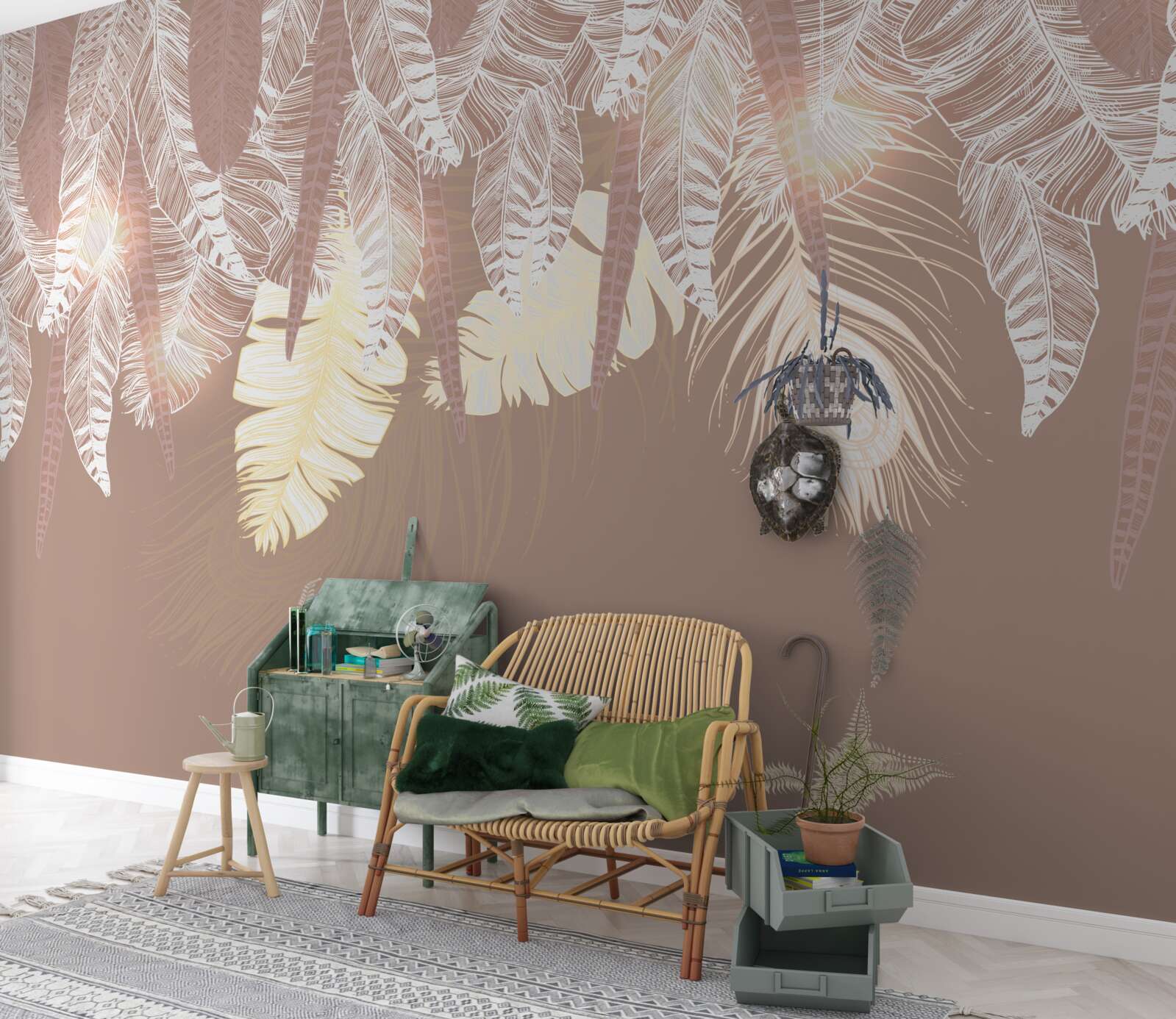 Fotobehang varenbladeren zijn wit