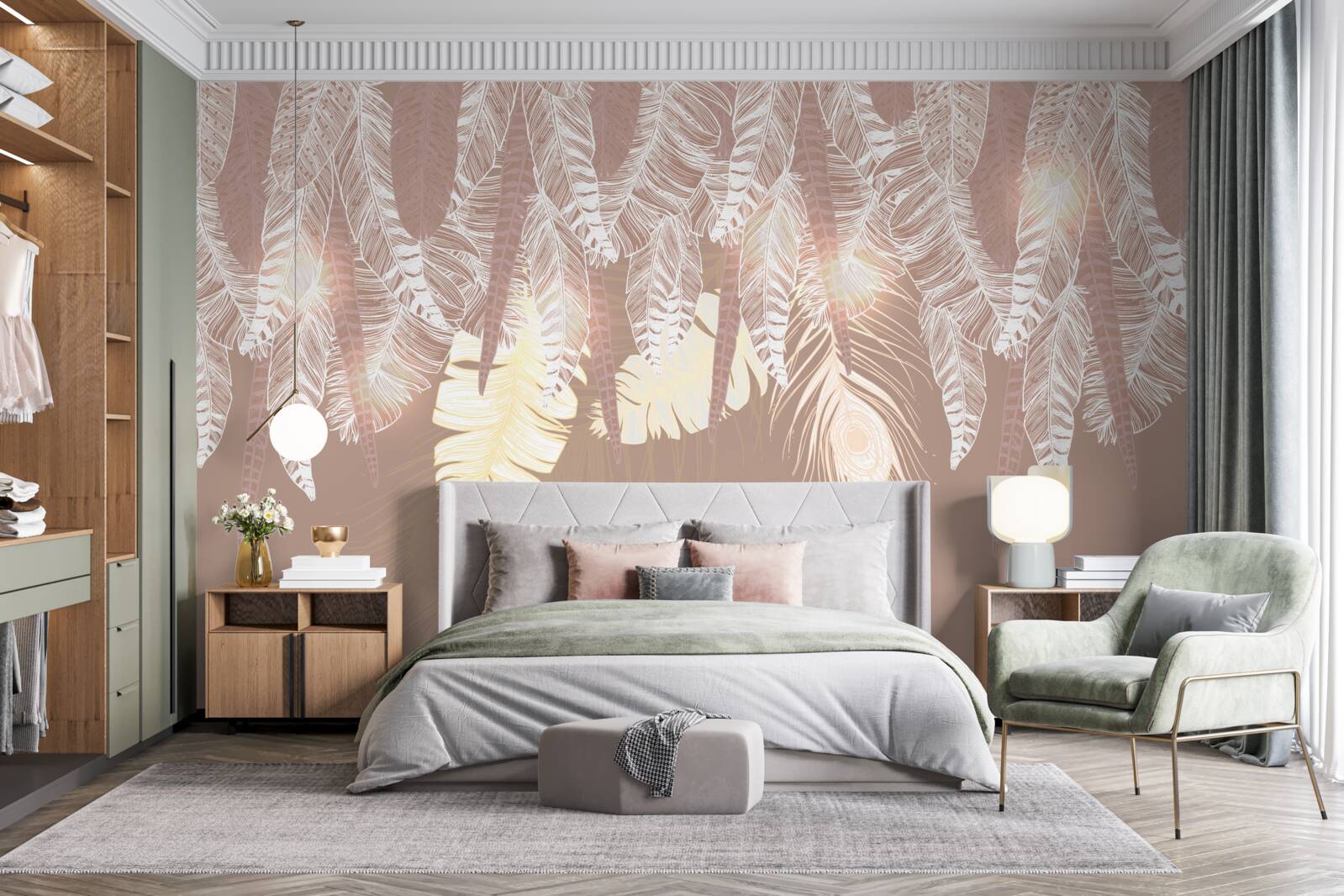 Fotobehang varenbladeren zijn wit