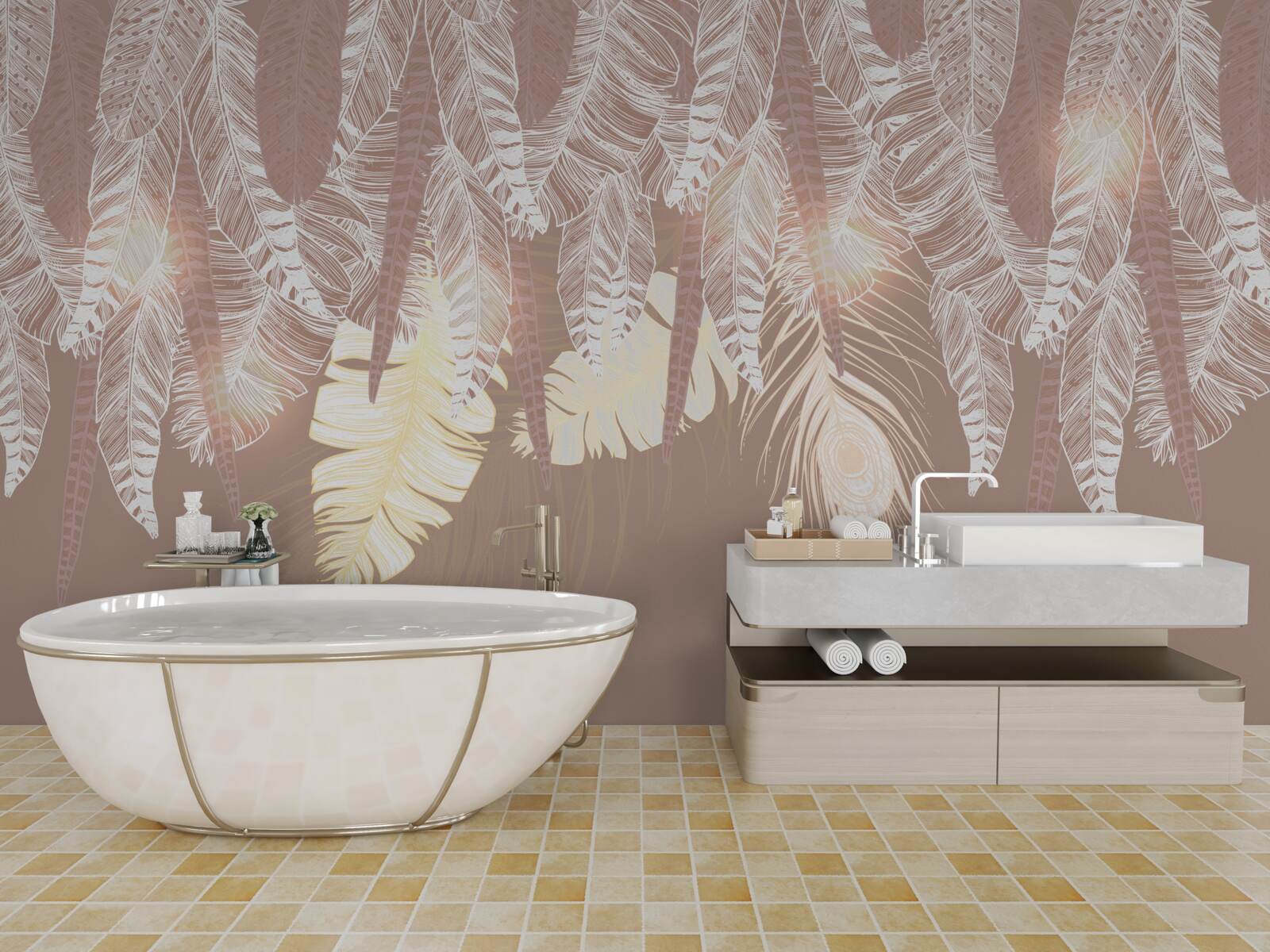 Fotobehang varenbladeren zijn wit