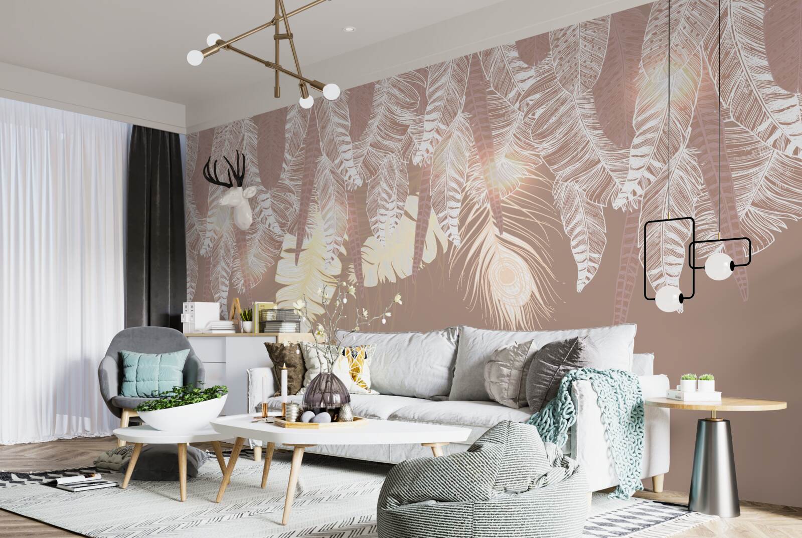 Fotobehang varenbladeren zijn wit