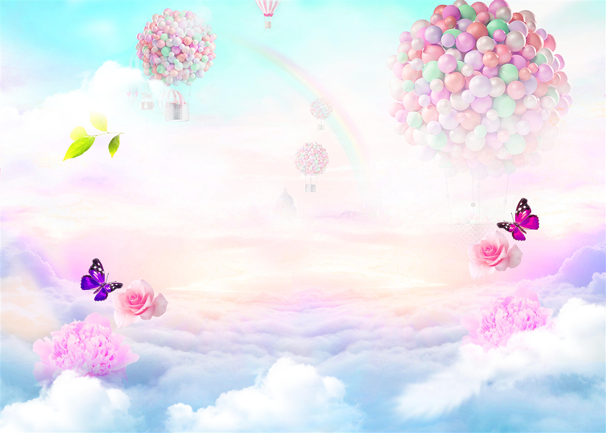 Fotobehang luchtballen en fladderende vlinders