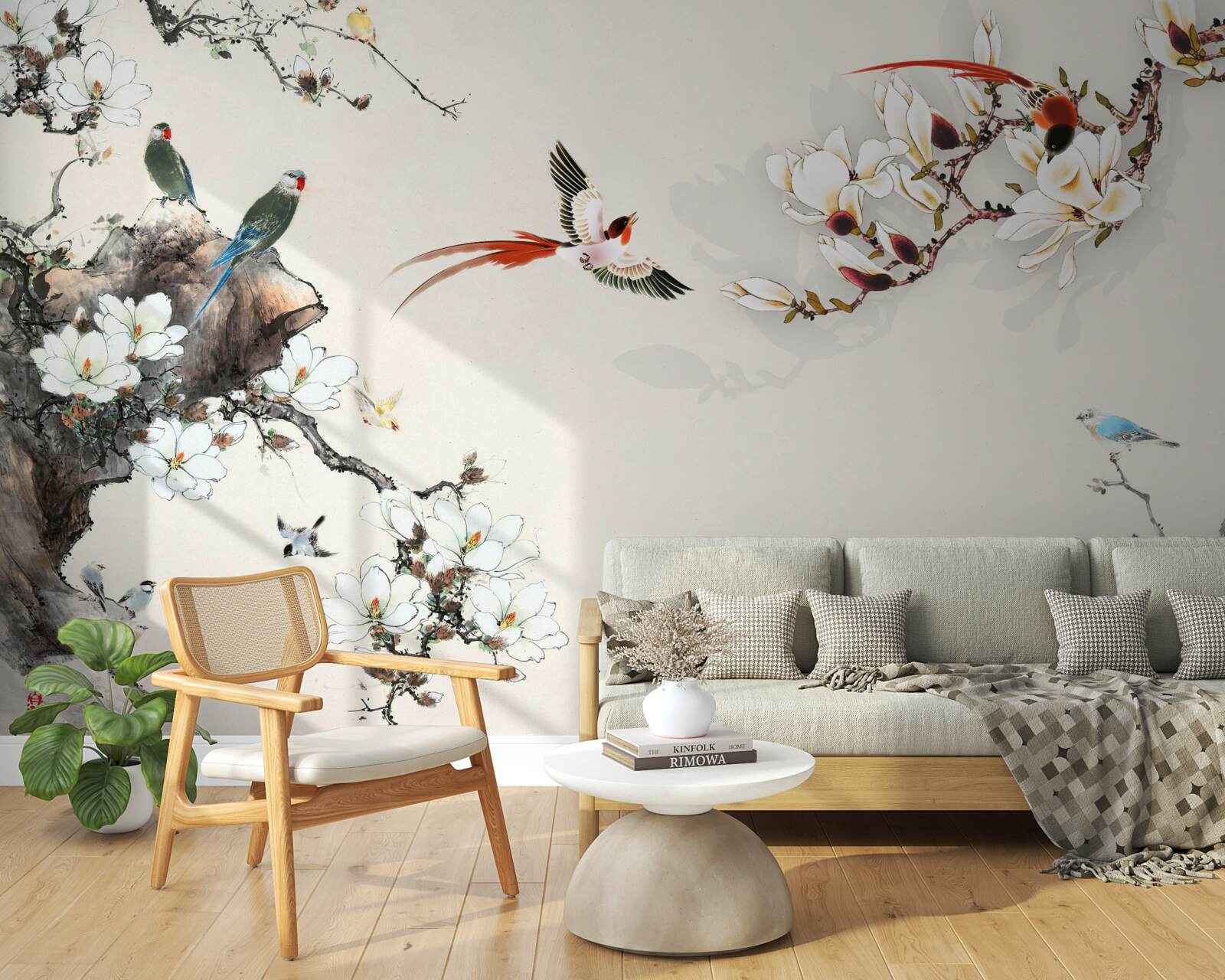 Fotobehang vogels verheugen zich tussen de bloemen