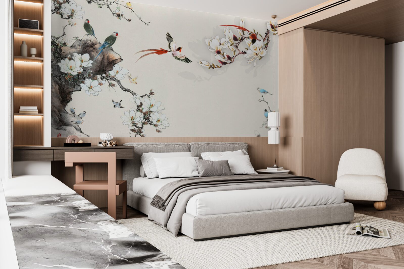 Fotobehang vogels verheugen zich tussen de bloemen