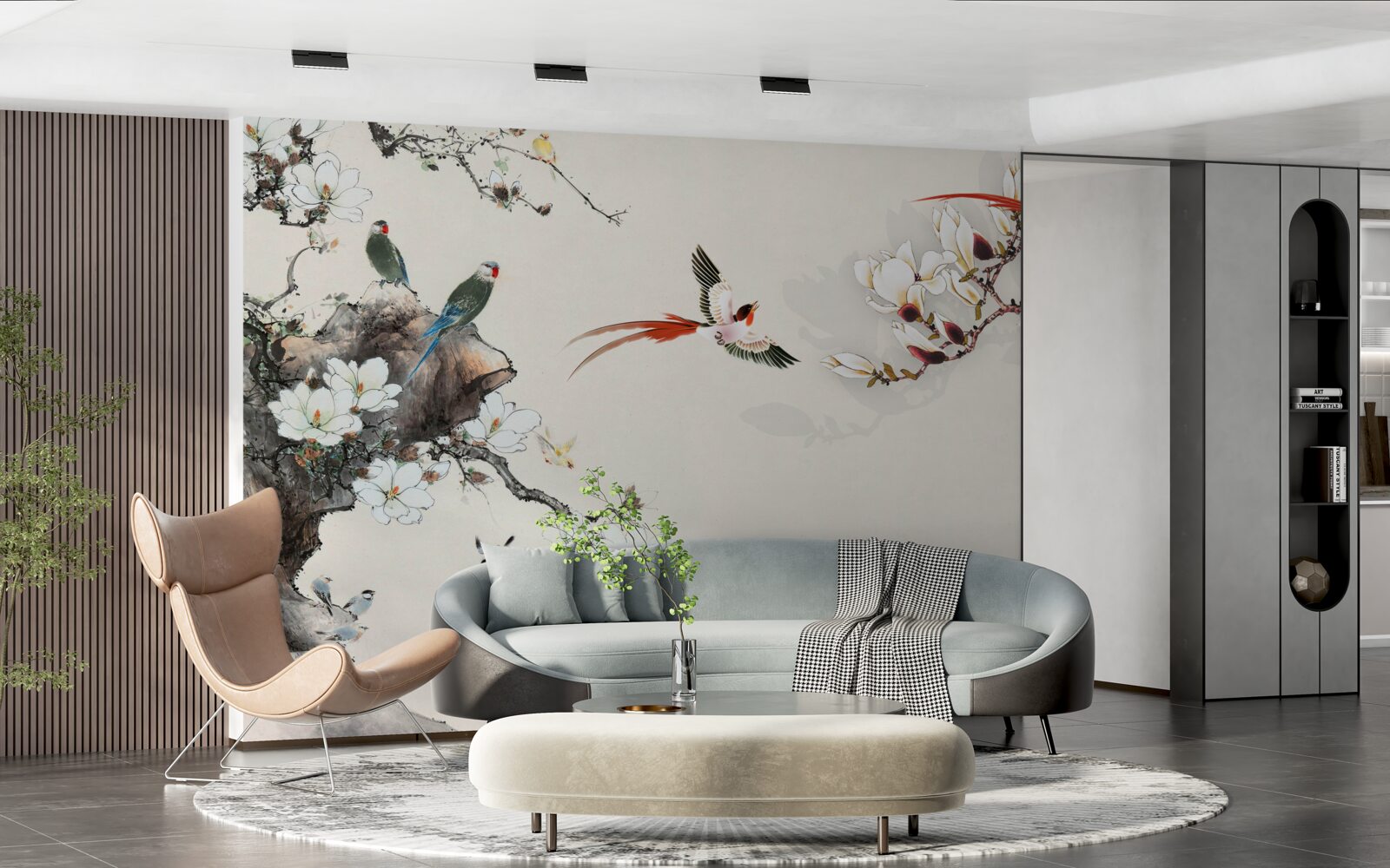 Fotobehang vogels verheugen zich tussen de bloemen