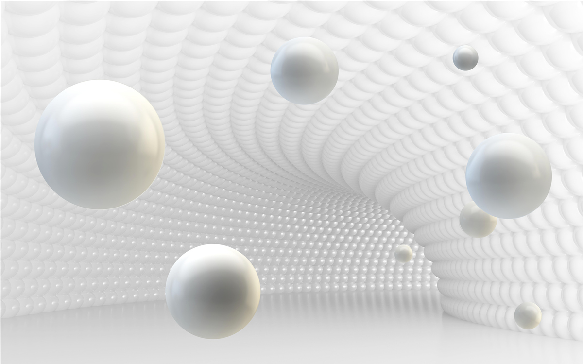 Fotobehang zwevende witte ballen in de gang