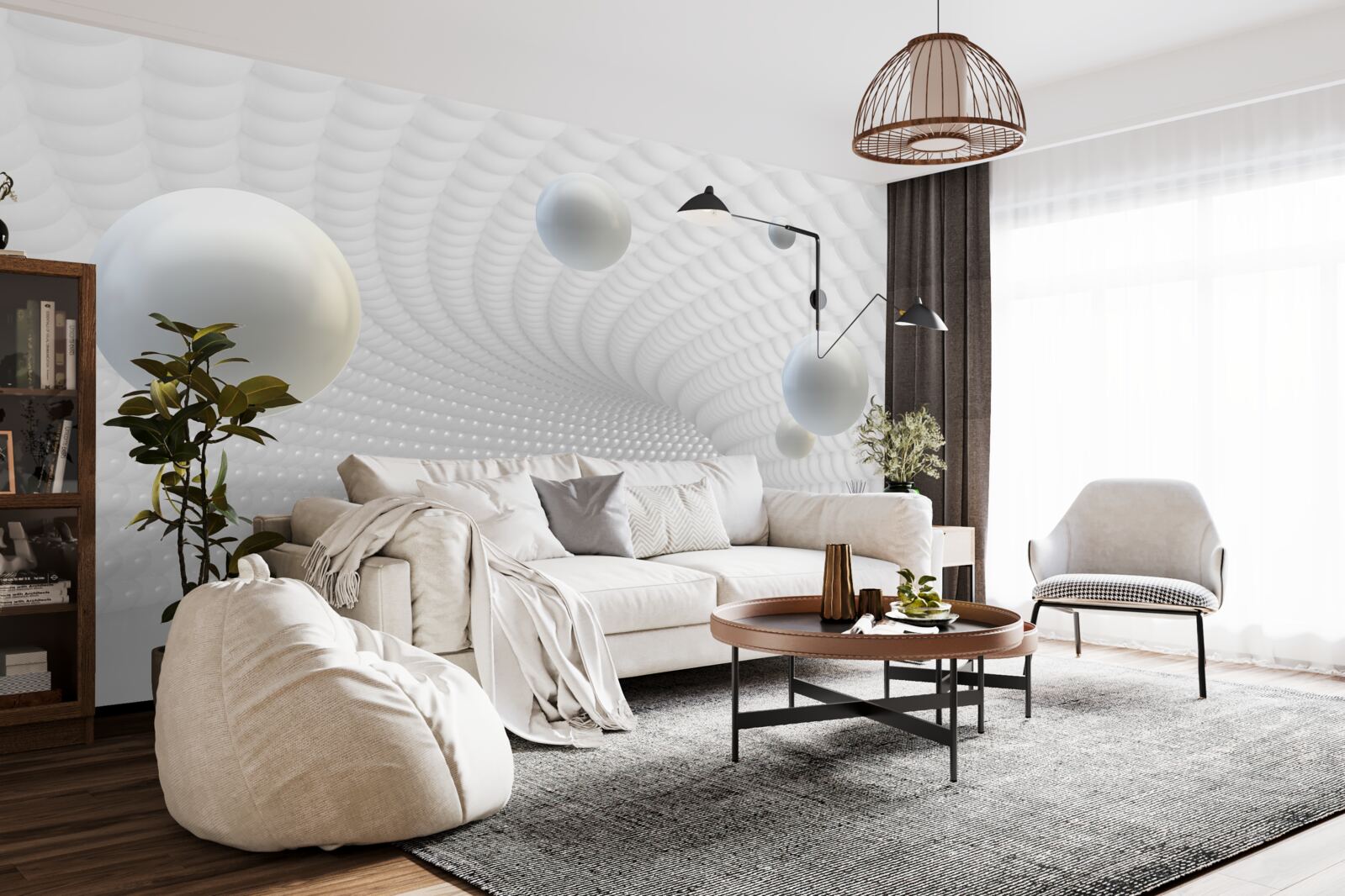 Fotobehang zwevende witte ballen in de gang