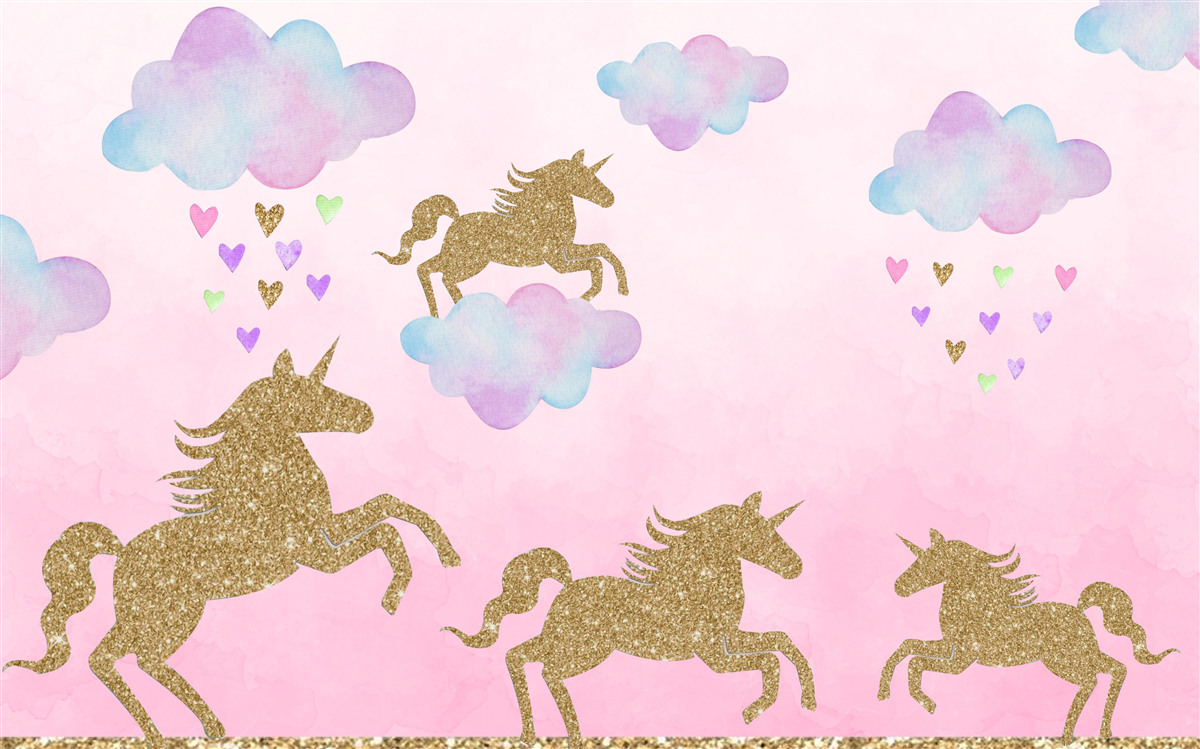 Fotobehang eenhoorns spelen in de wolken