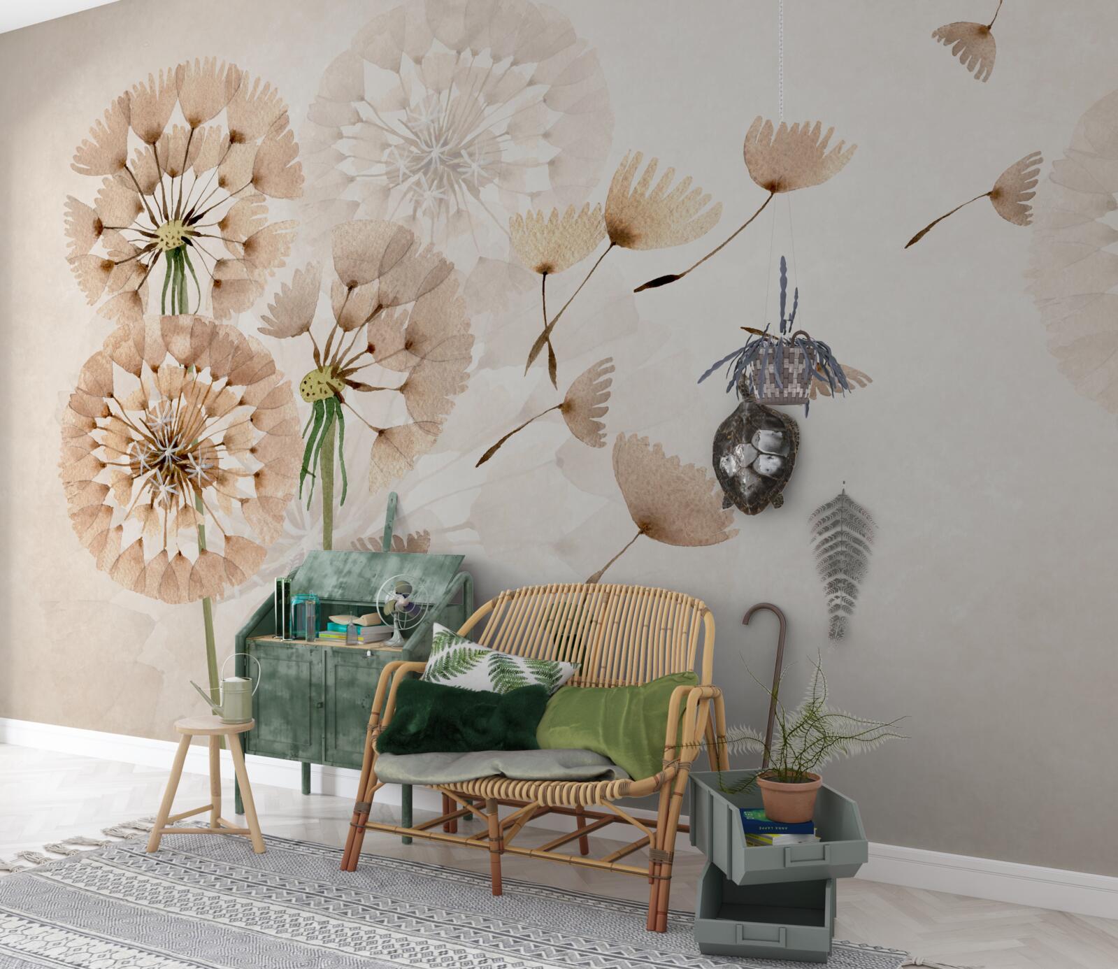 Fotobehang verdamping van paardebloempluis