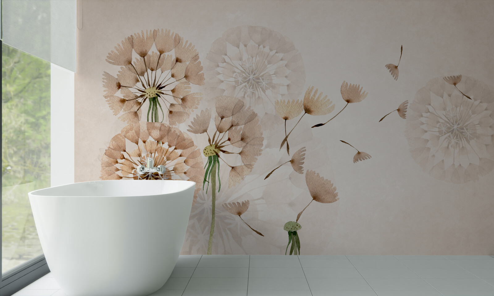 Fotobehang verdamping van paardebloempluis