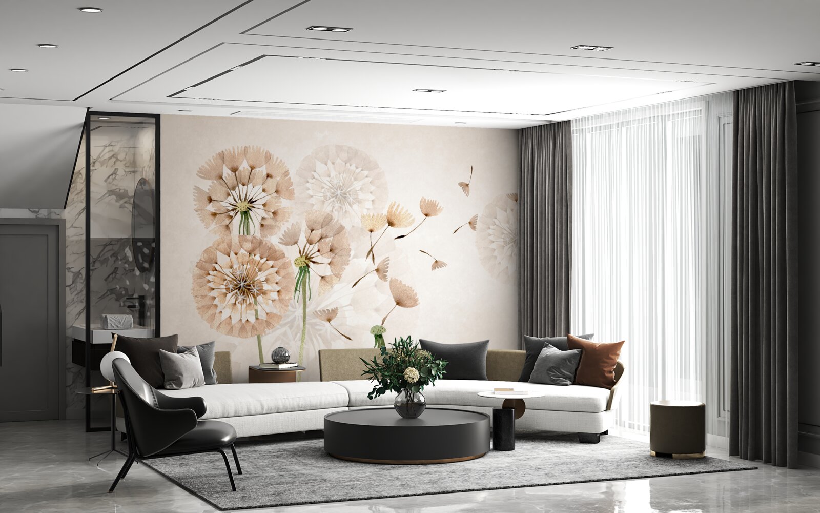 Fotobehang verdamping van paardebloempluis