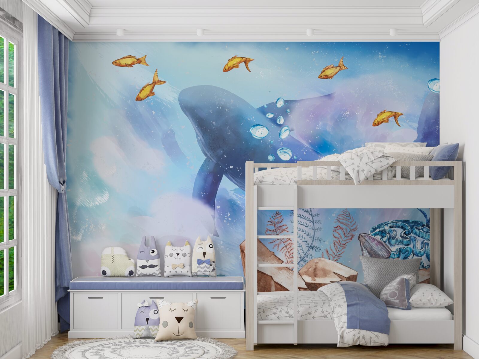 Fotobehang blauwe vinvis onder water