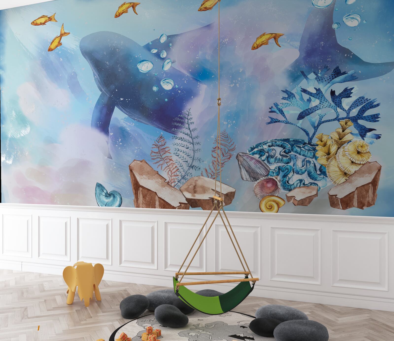 Fotobehang blauwe vinvis onder water