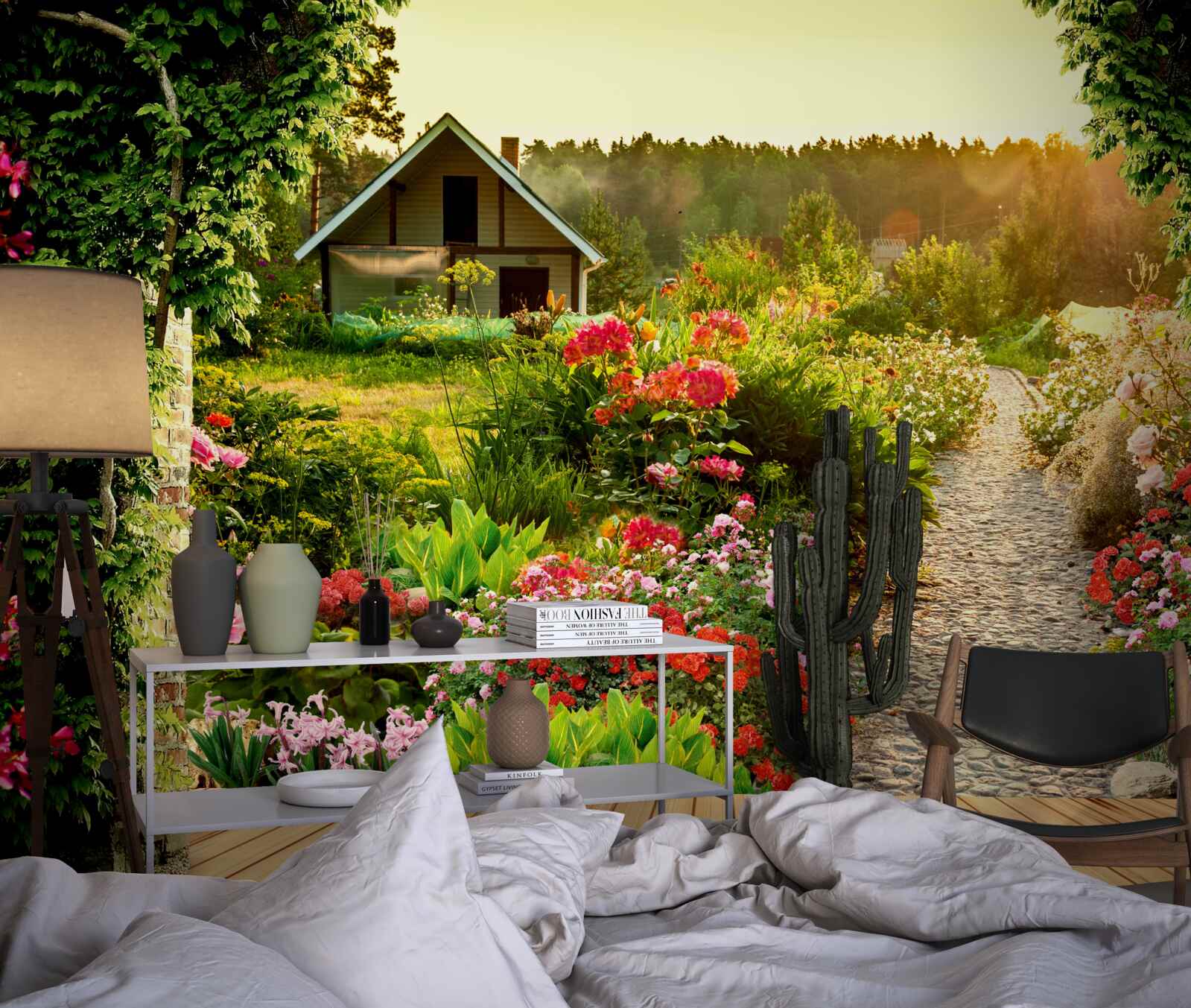 Fotobehang natuurlijk landschap met een huis