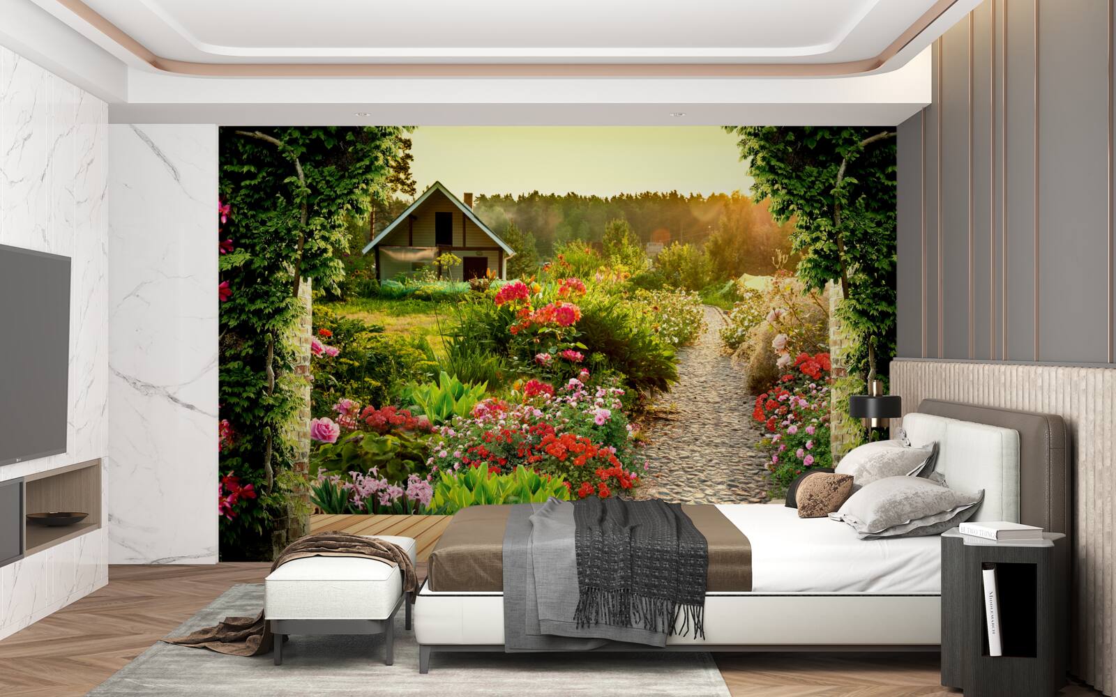 Fotobehang natuurlijk landschap met een huis