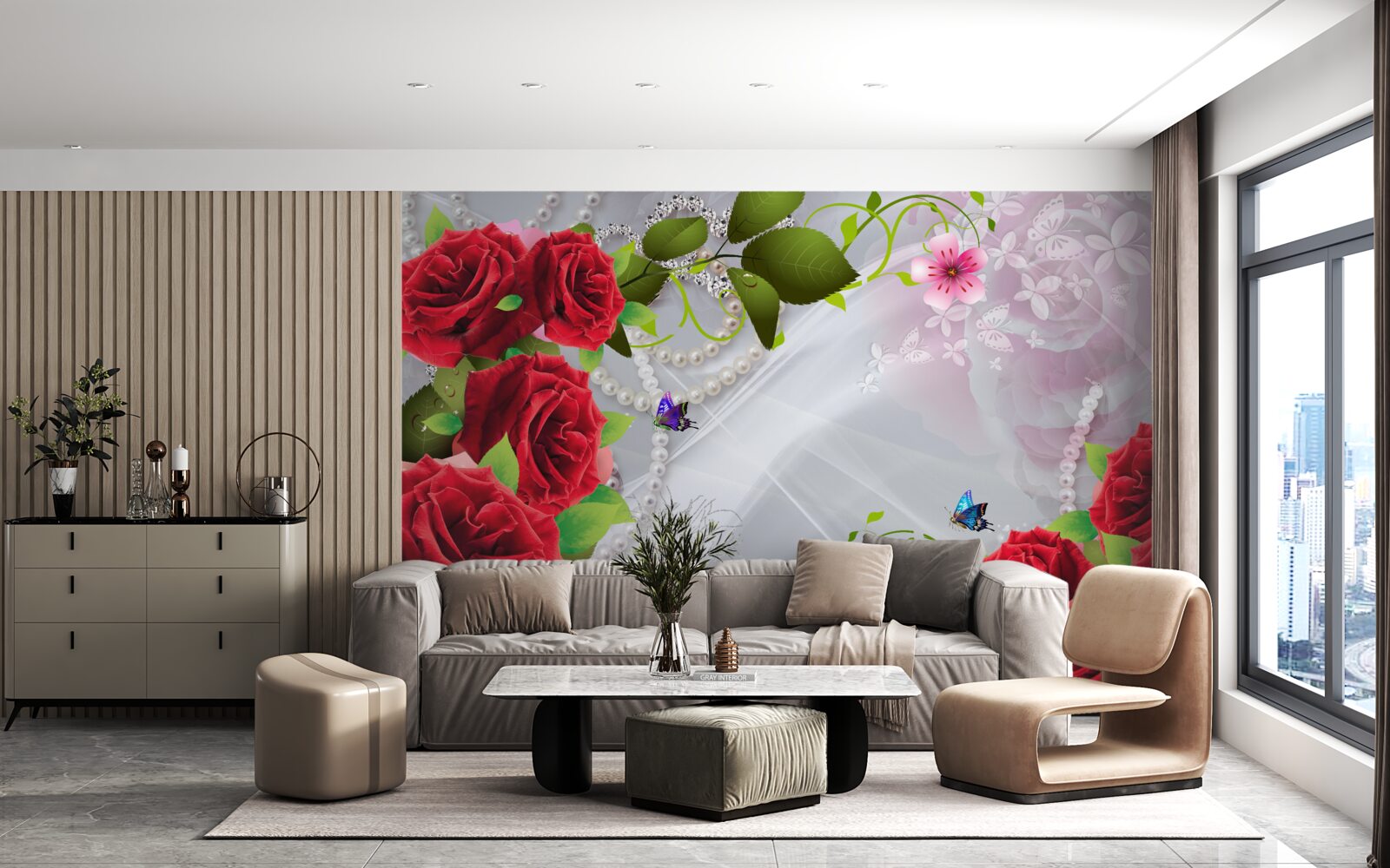 Fotobehang parelrode rozen