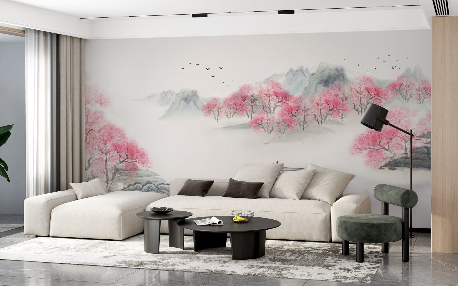 Fotobehang Boot in het bos gehuld in ochtendmist