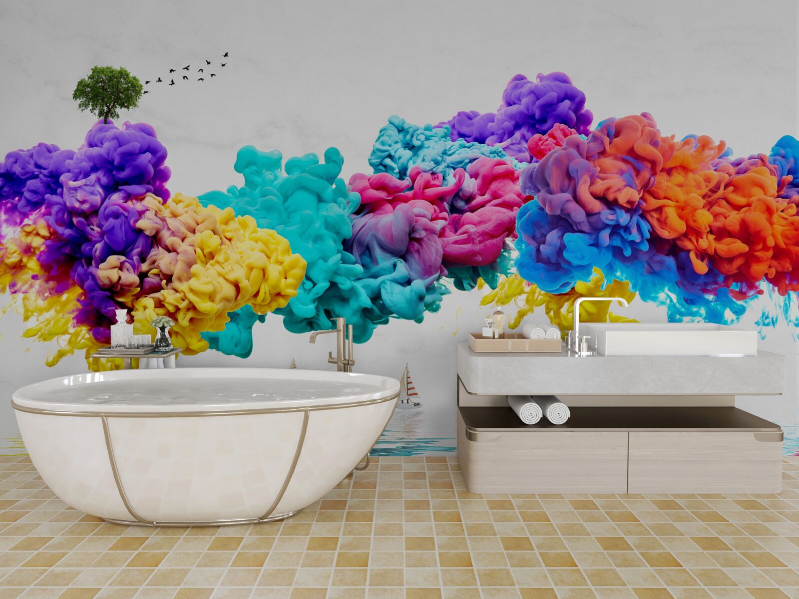 Fotobehang schitterende kleuren boven het wateroppervlak