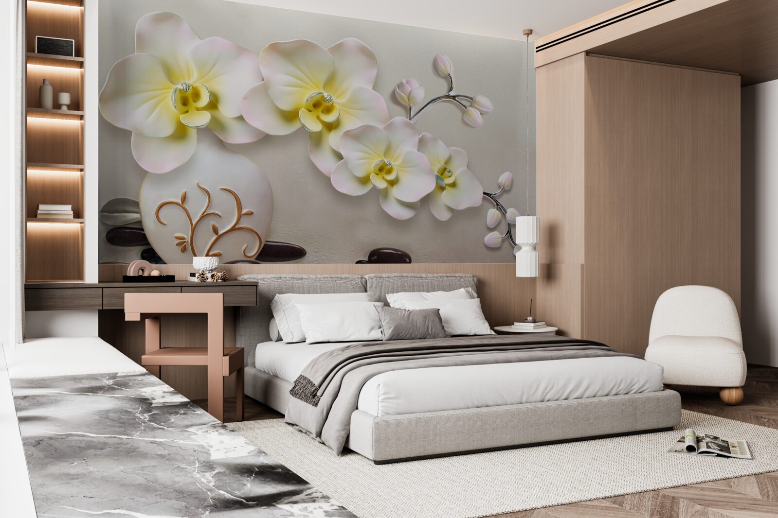 Fotobehang versierde orchidee bloemen