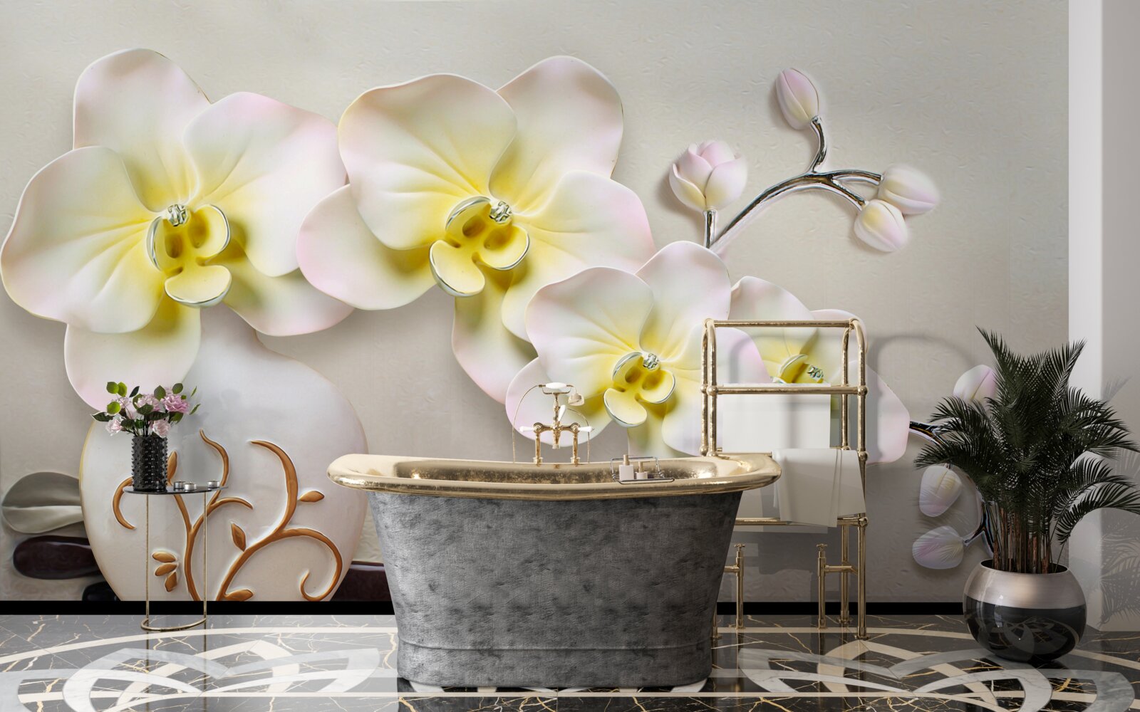 Fotobehang versierde orchidee bloemen