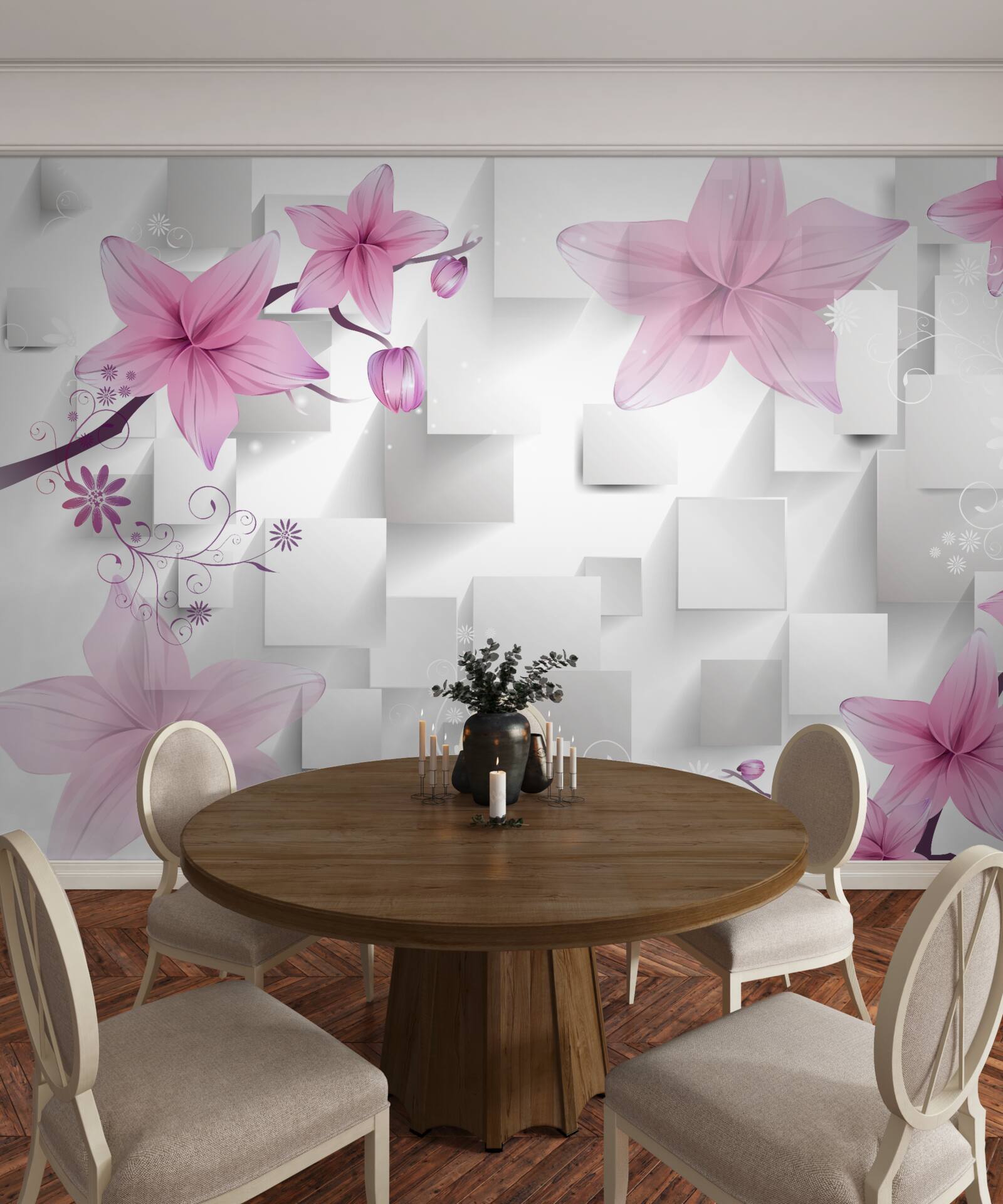 Fotobehang abstract met paarse knoppen