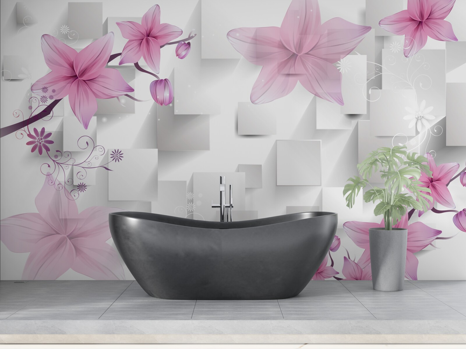 Fotobehang abstract met paarse knoppen