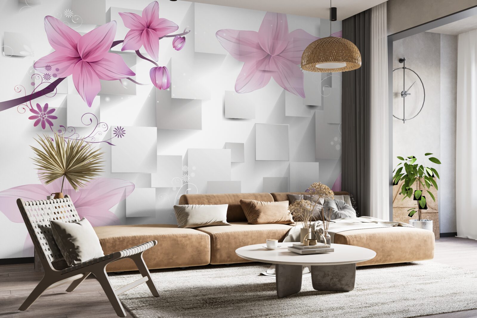 Fotobehang abstract met paarse knoppen