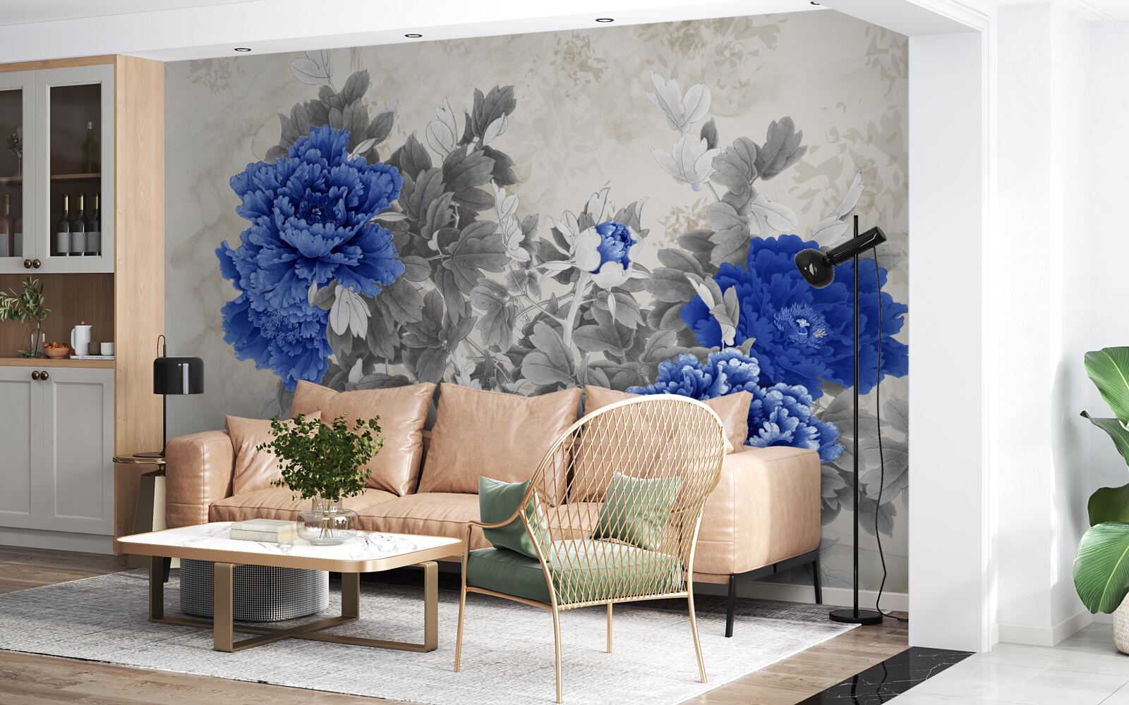 Fotobehang bloem ikiebana op grijze achtergrond