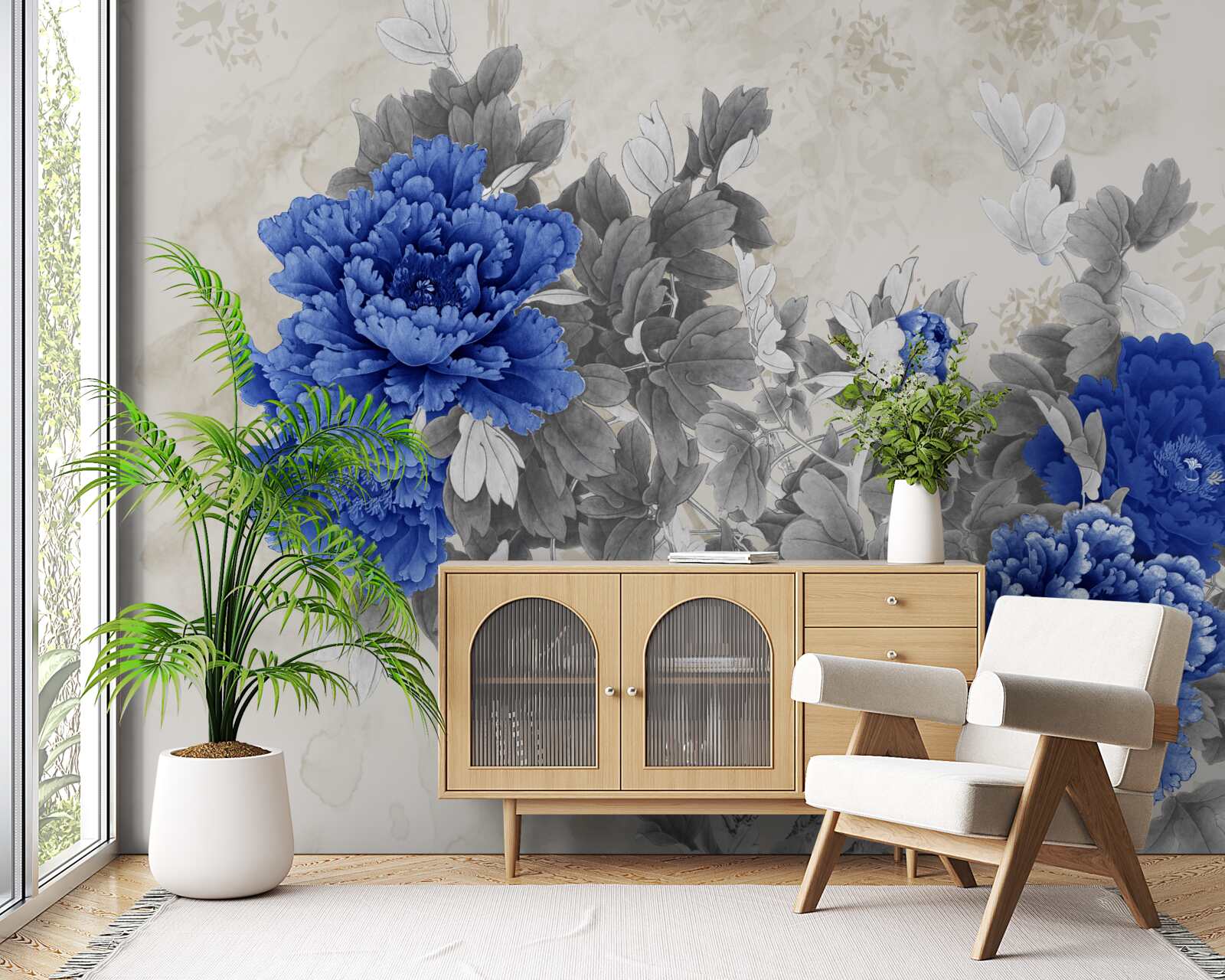 Fotobehang bloem ikiebana op grijze achtergrond