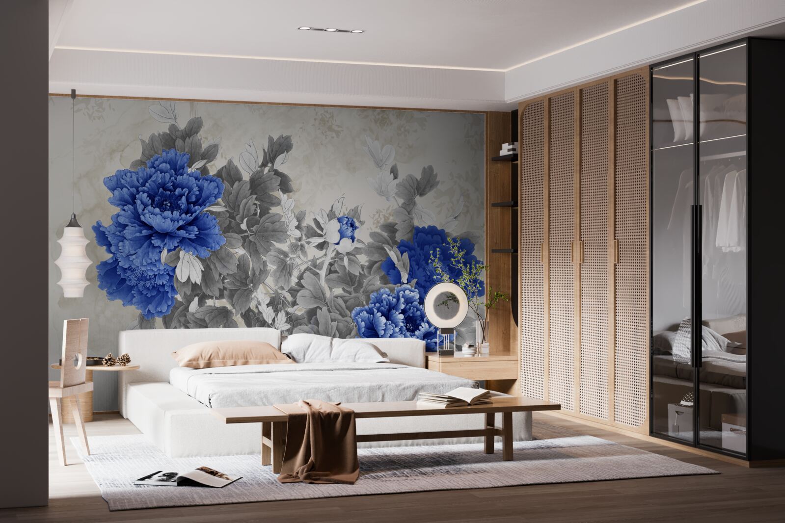 Fotobehang bloem ikiebana op grijze achtergrond