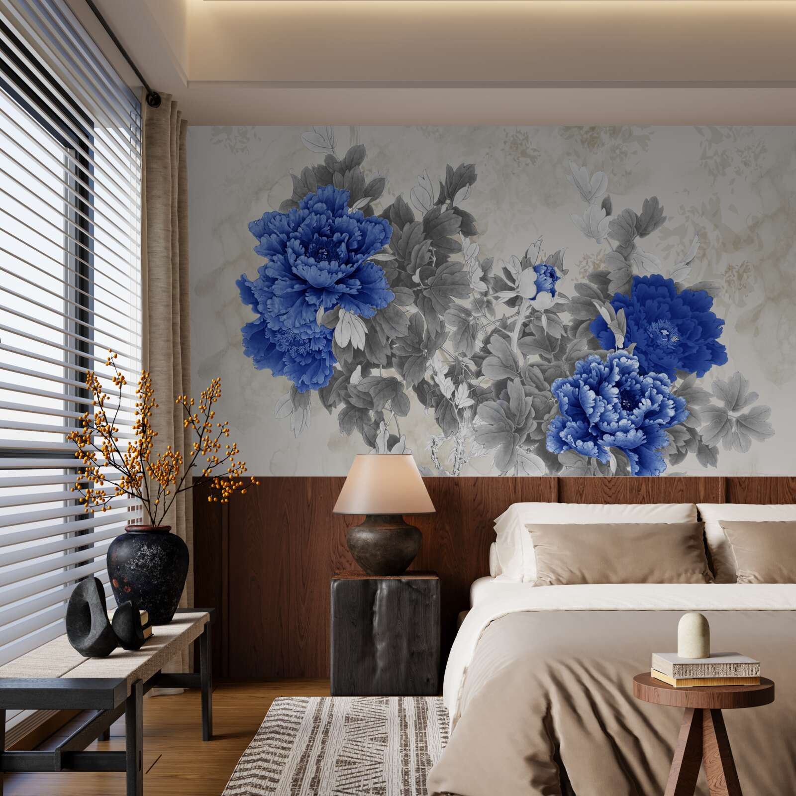 Fotobehang bloem ikiebana op grijze achtergrond