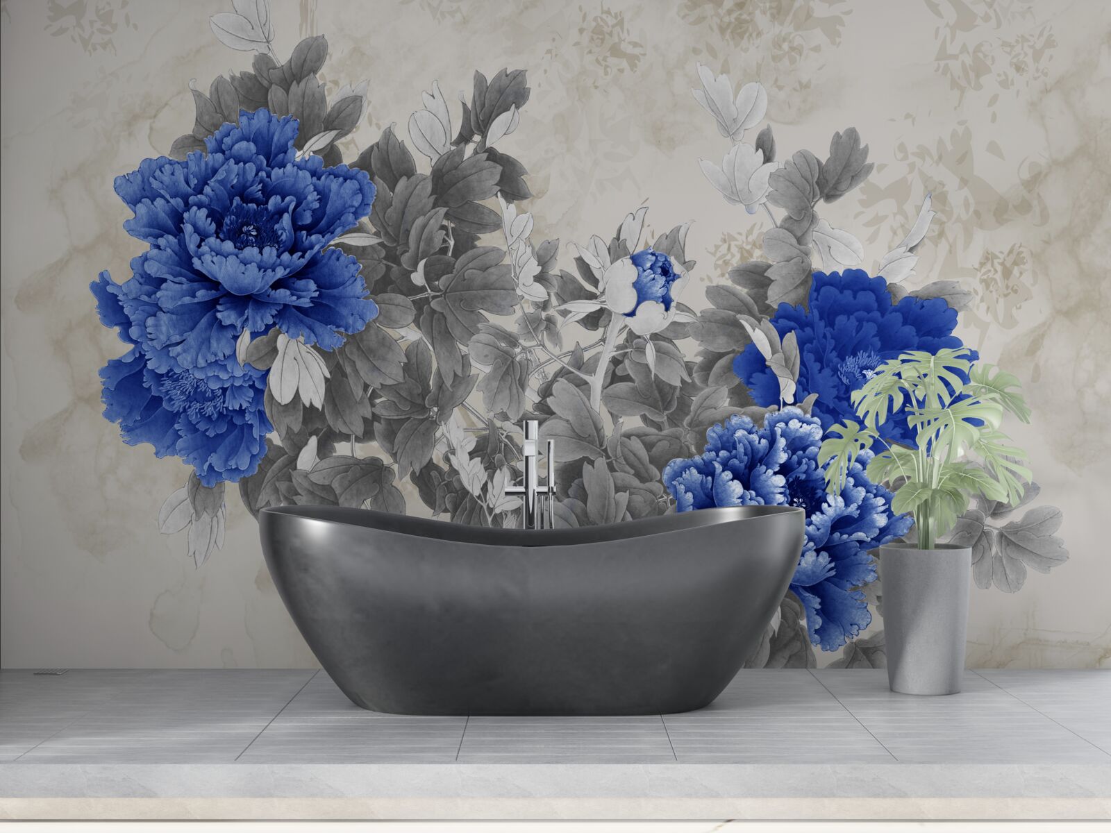 Fotobehang bloem ikiebana op grijze achtergrond