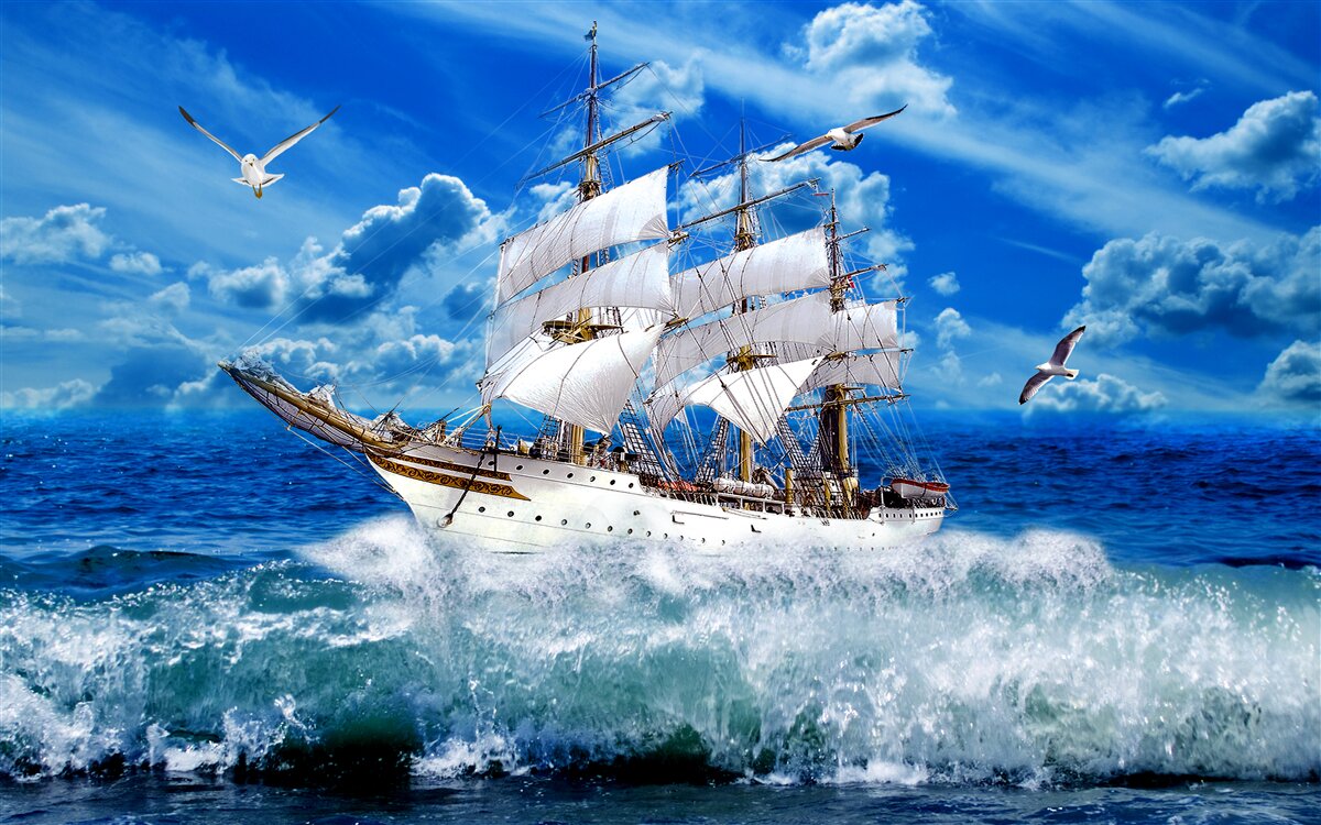 Fotobehang schip verslaat de storm