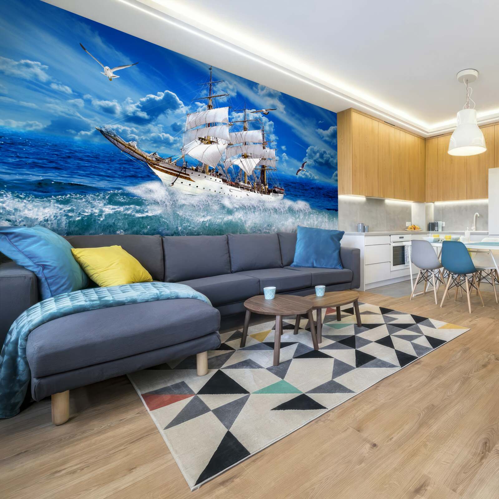 Fotobehang schip verslaat de storm