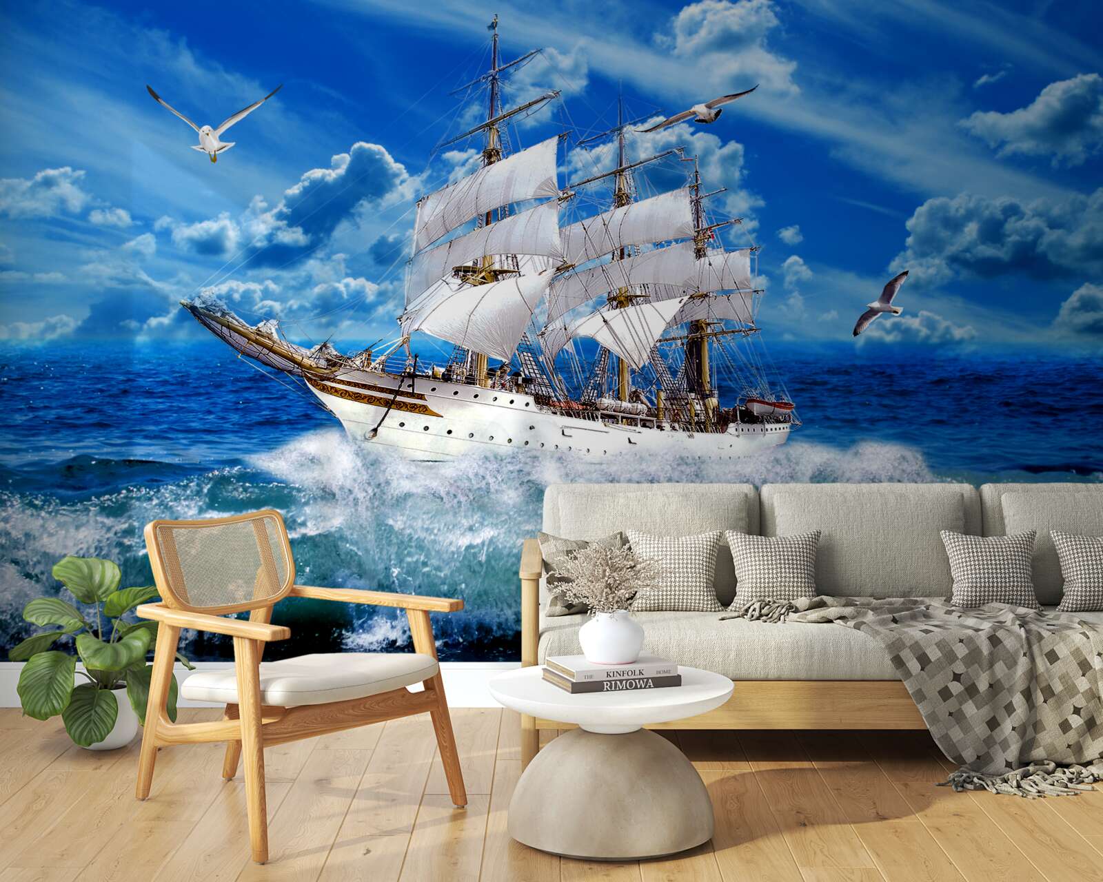 Fotobehang schip verslaat de storm