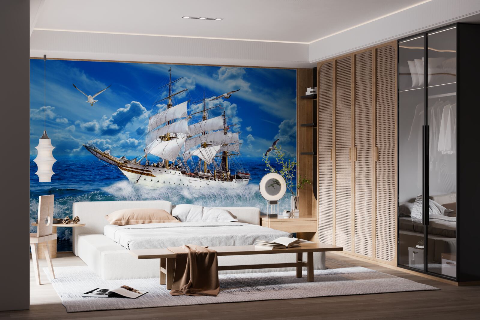 Fotobehang schip verslaat de storm