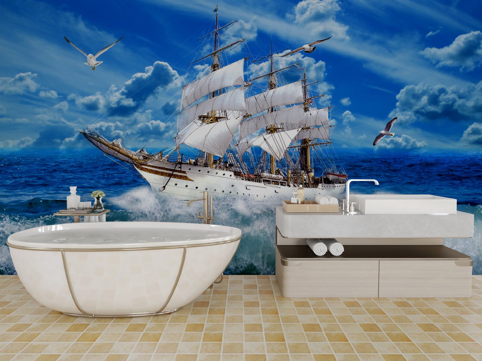 Fotobehang schip verslaat de storm