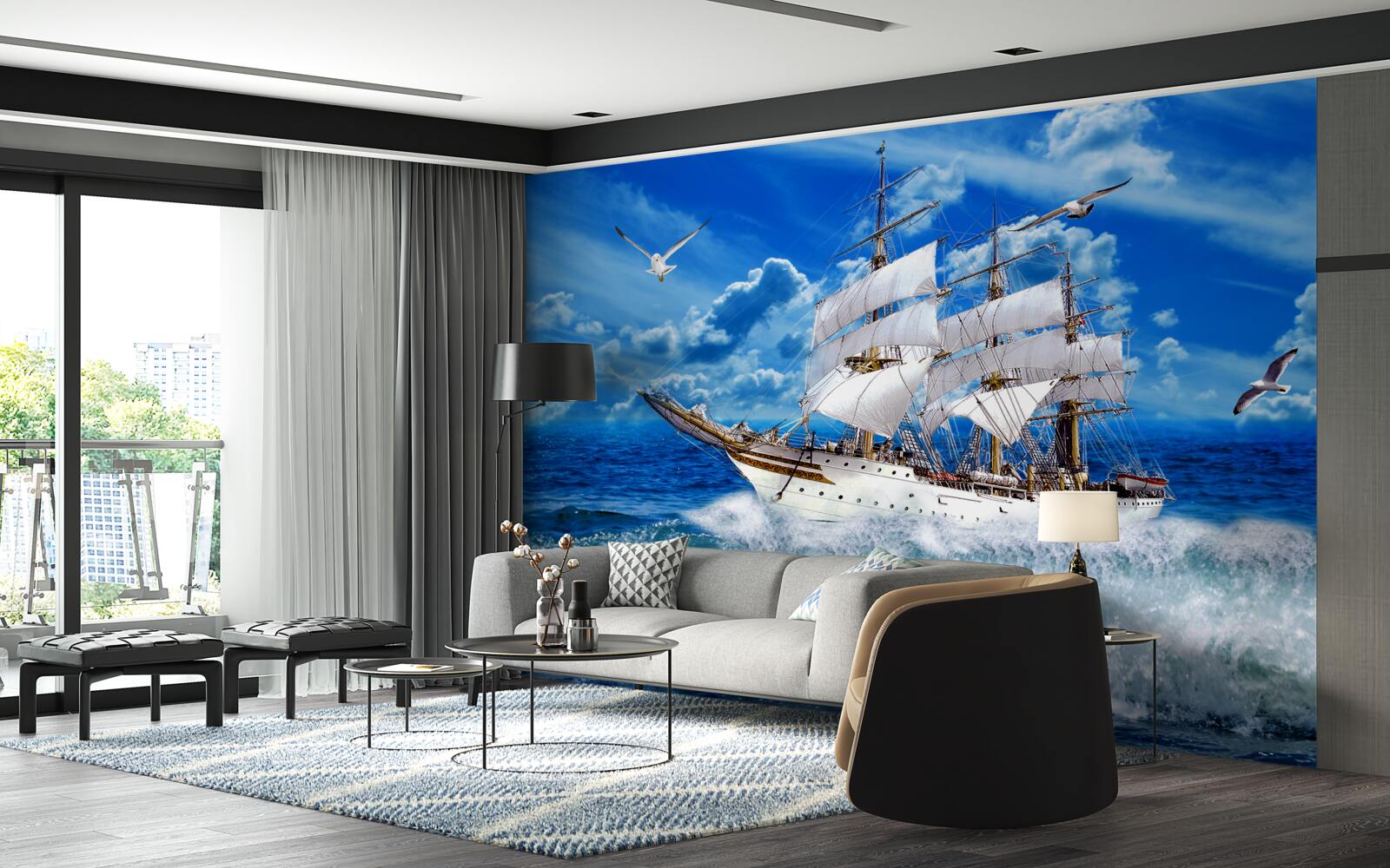 Fotobehang schip verslaat de storm