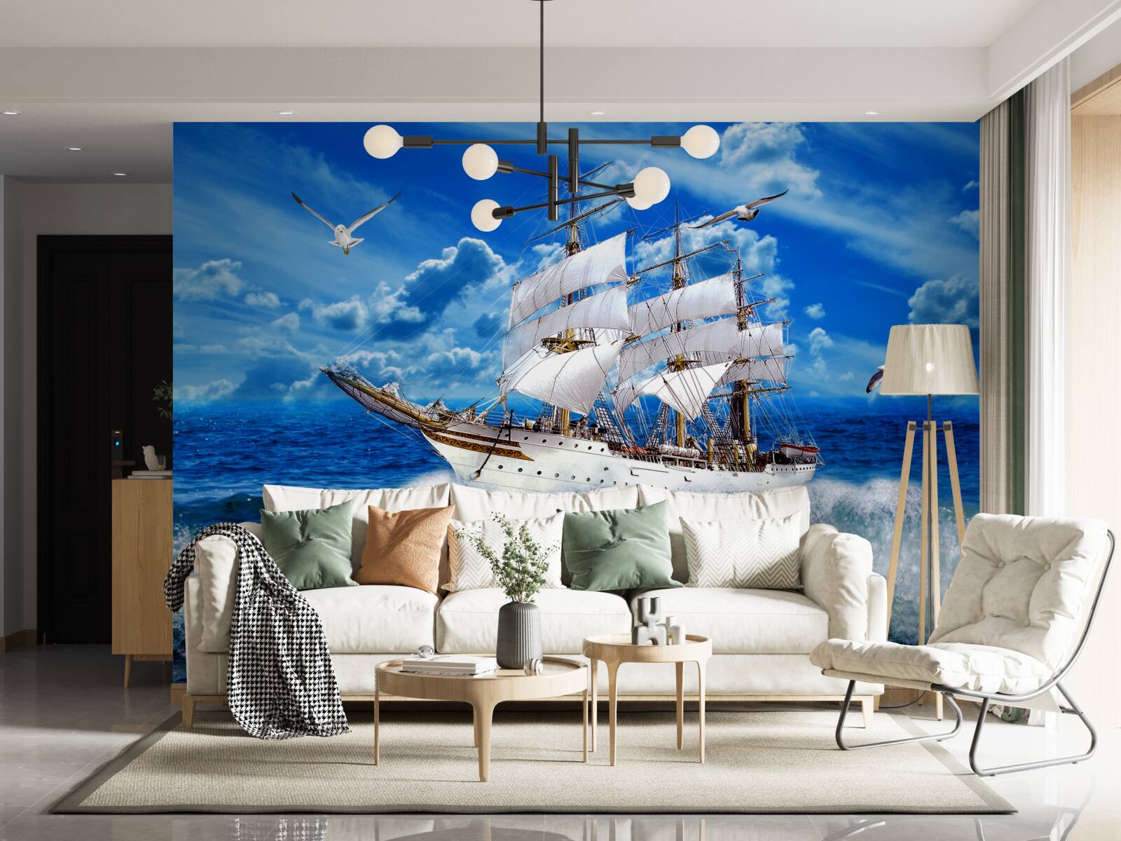 Fotobehang schip verslaat de storm