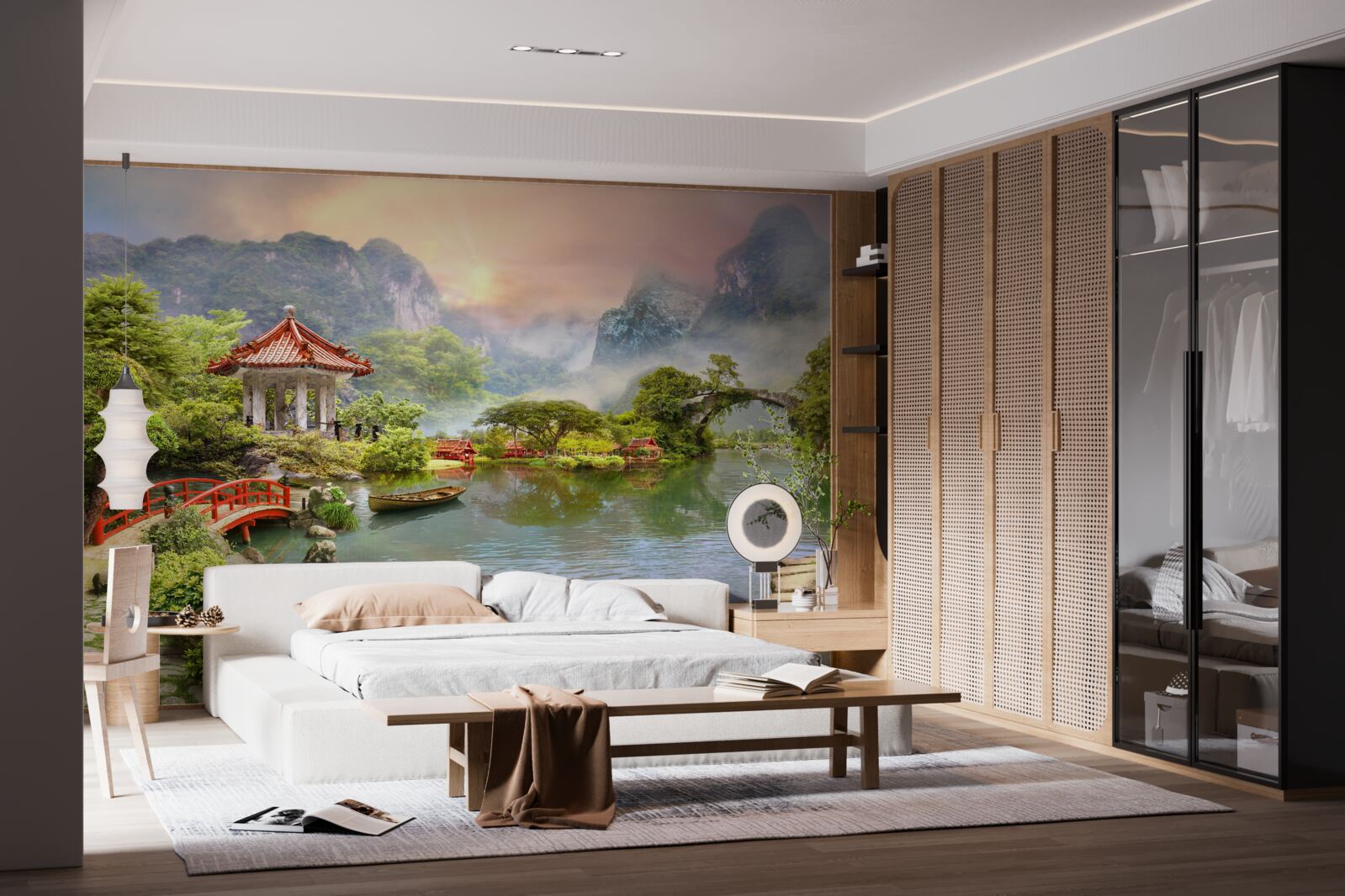 Fotobehang mistig landschap van een Japanse tuin