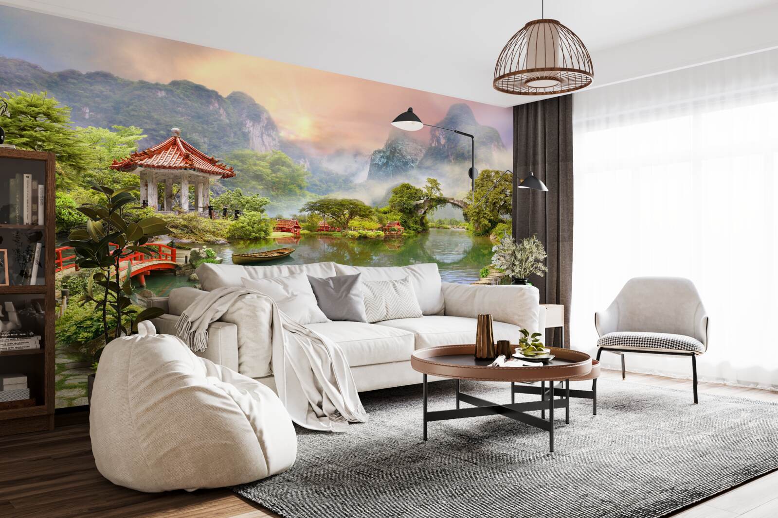 Fotobehang mistig landschap van een Japanse tuin