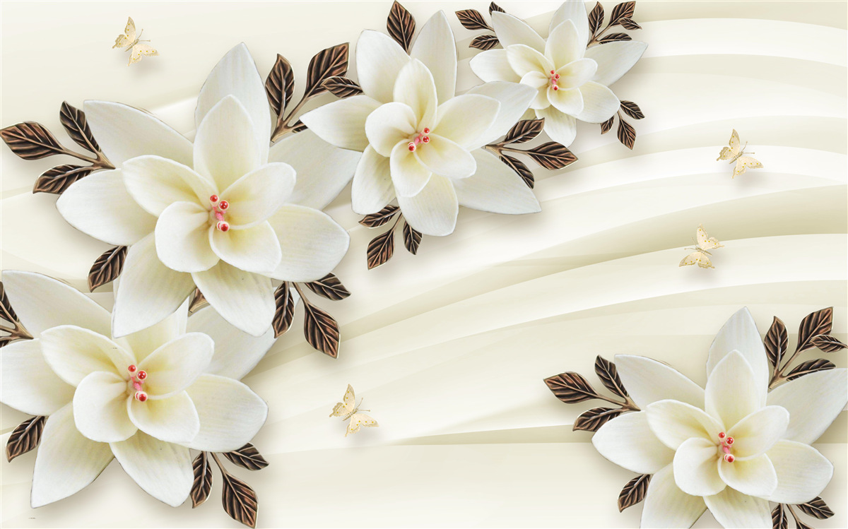 Fotobehang de stof is versierd met witte lotusbloemen