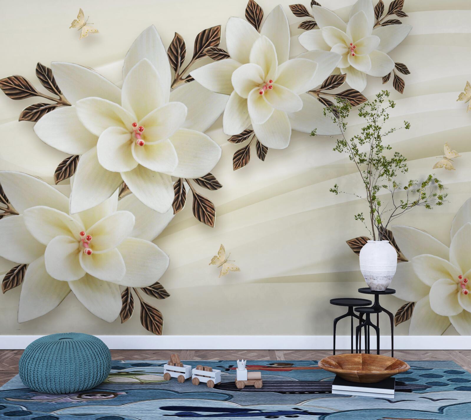 Fotobehang de stof is versierd met witte lotusbloemen