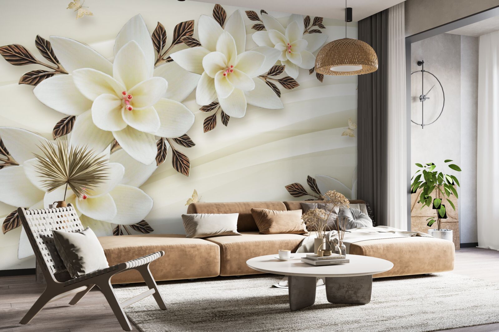 Fotobehang de stof is versierd met witte lotusbloemen