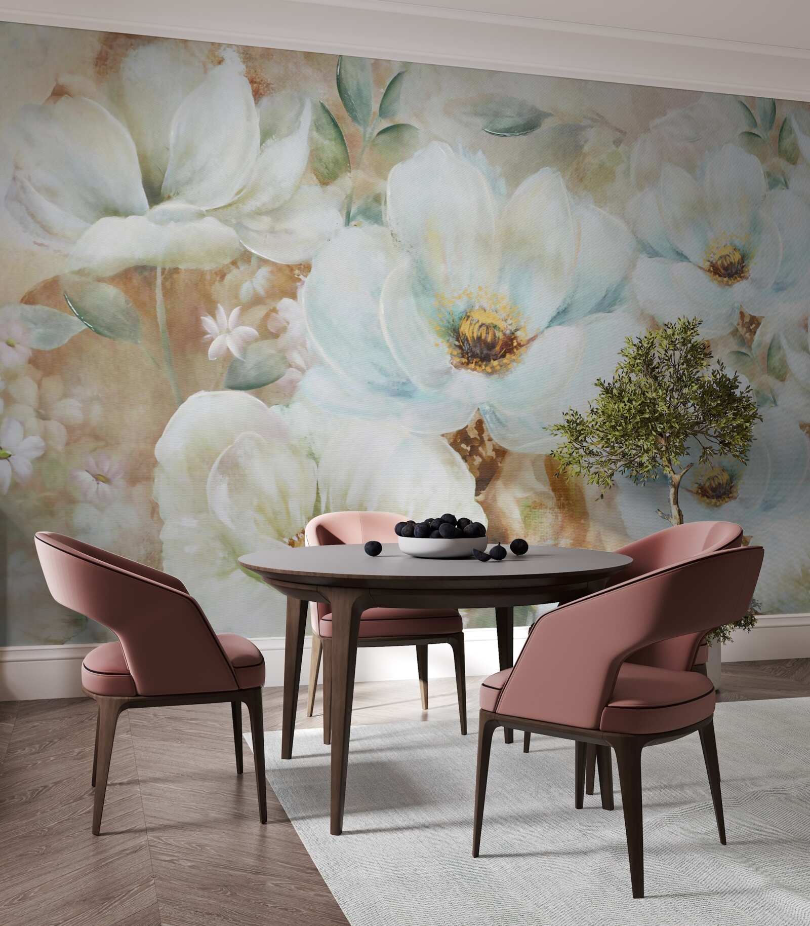 Fotobehang aquarel van sneeuwwitte orchideeën