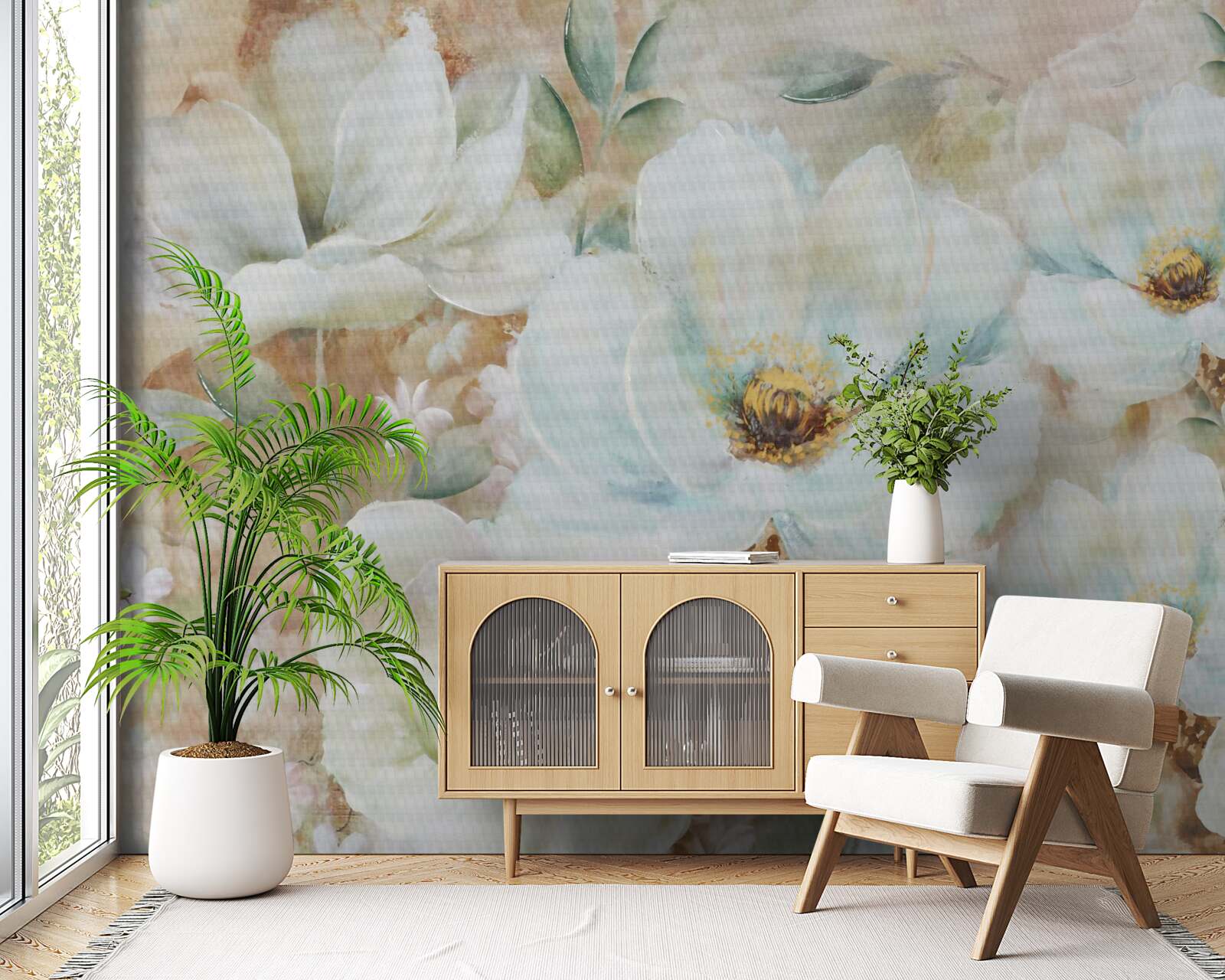 Fotobehang aquarel van sneeuwwitte orchideeën