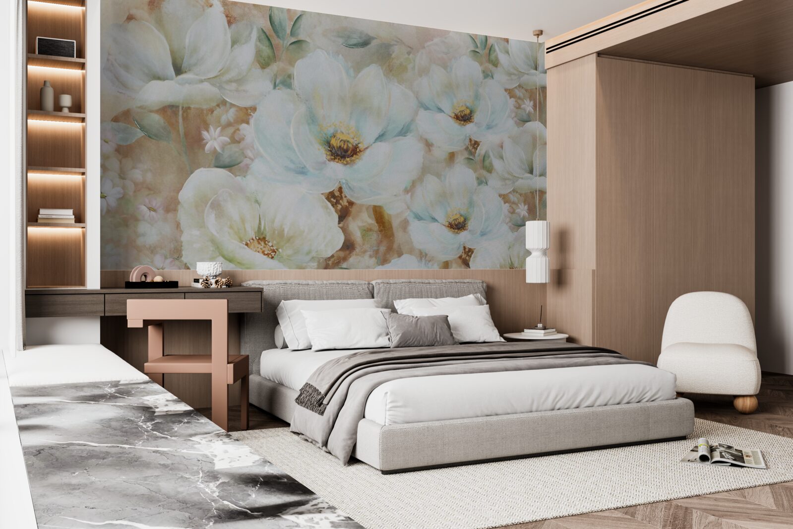 Fotobehang aquarel van sneeuwwitte orchideeën