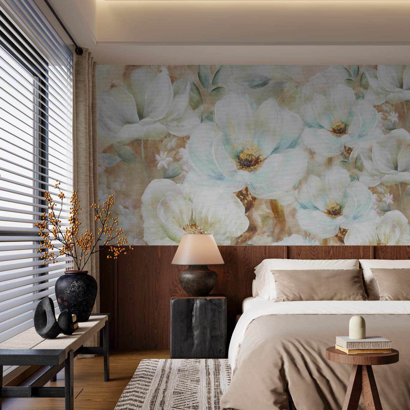 Fotobehang aquarel van sneeuwwitte orchideeën