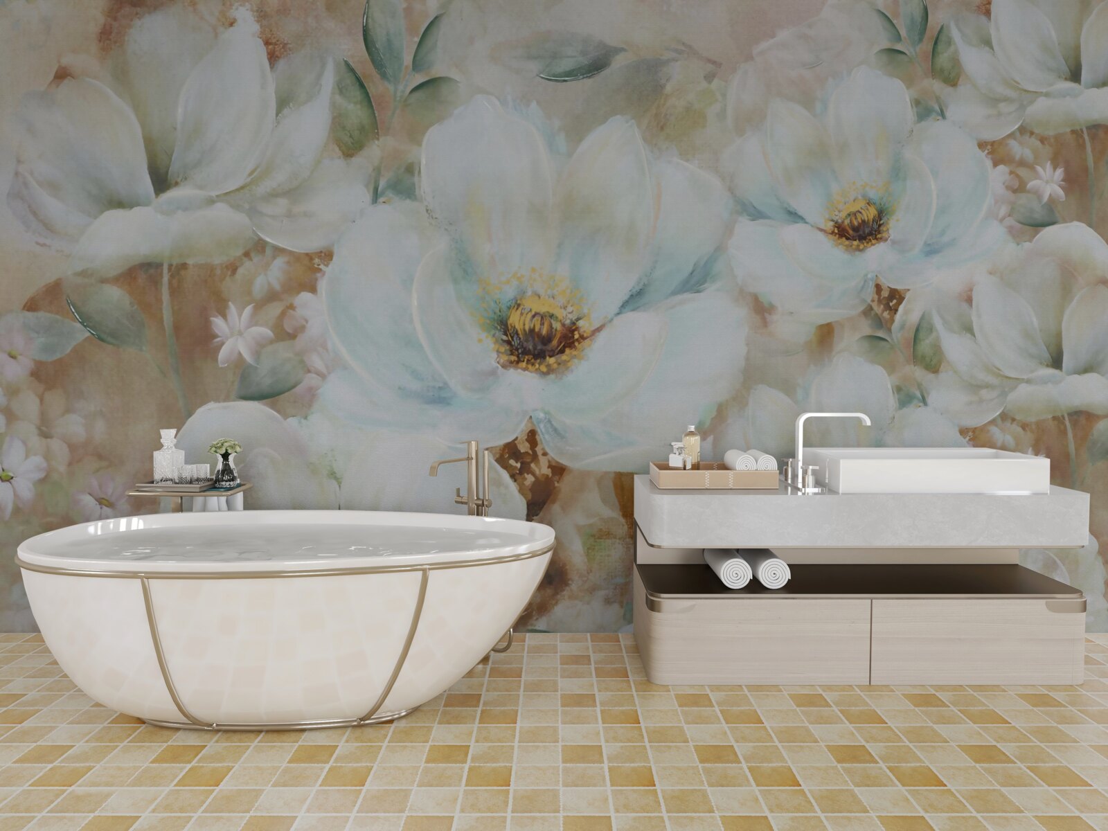 Fotobehang aquarel van sneeuwwitte orchideeën